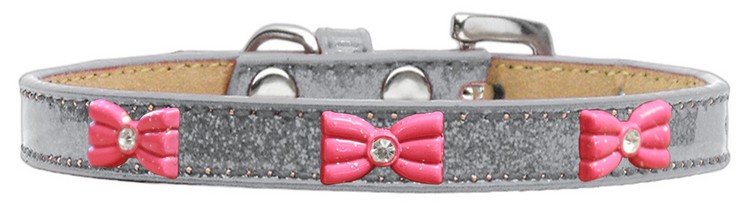 Pink Glitter Bow Widget Dog Collar Silver Ice Cream Size 14